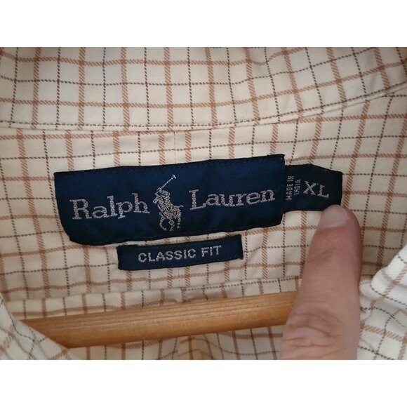 Ralph Lauren Classic Fit Button Down Shirt Size XL Tan Plaid Work Cotton - Picture 5 of 9